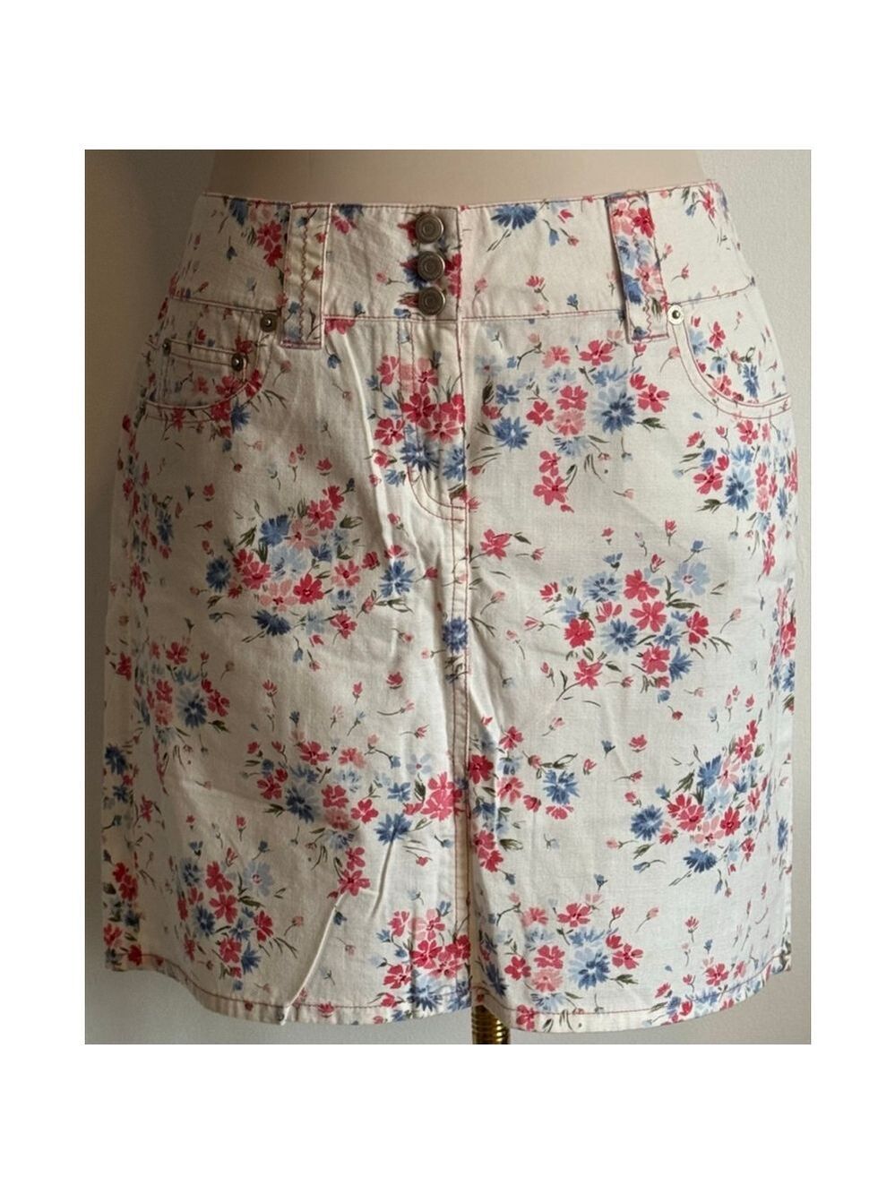 Women's Ann Taylor LOFT Floral Mini Skirt Size 4 White Pink Blue